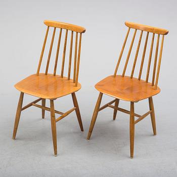 ILMARI TAPIOVAARA, 6 birch and teak chairs "Fanett".