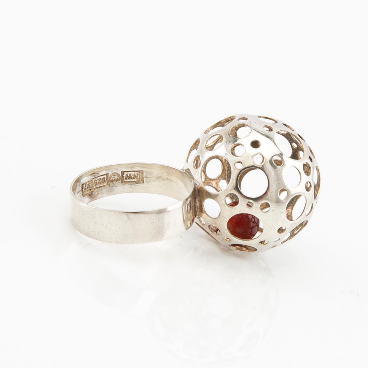 Liisa Vitali, ring and pendant "Leppäkerttu" silver, Westerback Helsinki 1974.