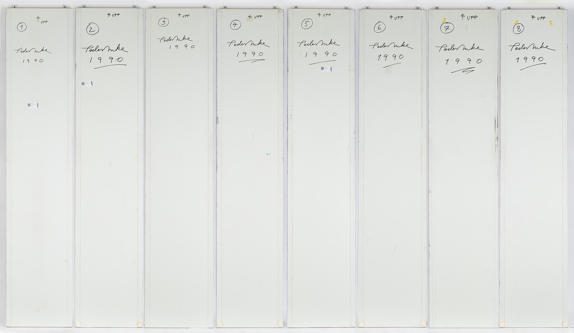 Peder Duke, Polyptyk, oil on canvas/panel, 8 parts, signed and dated 1990 verso.