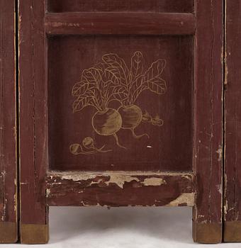 A four panel lacquer screen, Qing dynasty.