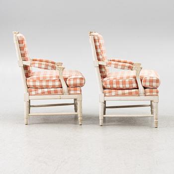 Karmstolar, ett par, gustaviansk stil, sk Gripsholmsfåtöljer. 1900-tal.