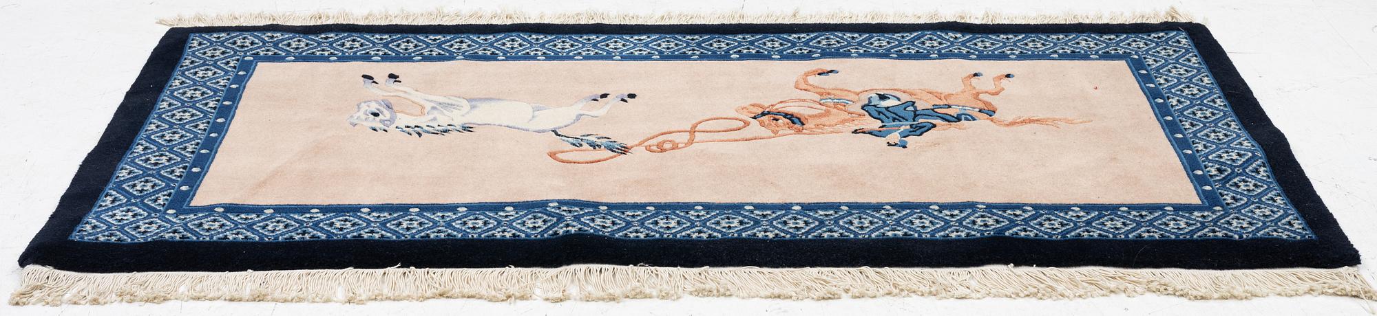 A pictorial chinese rug,  c. 153 x 78 cm.