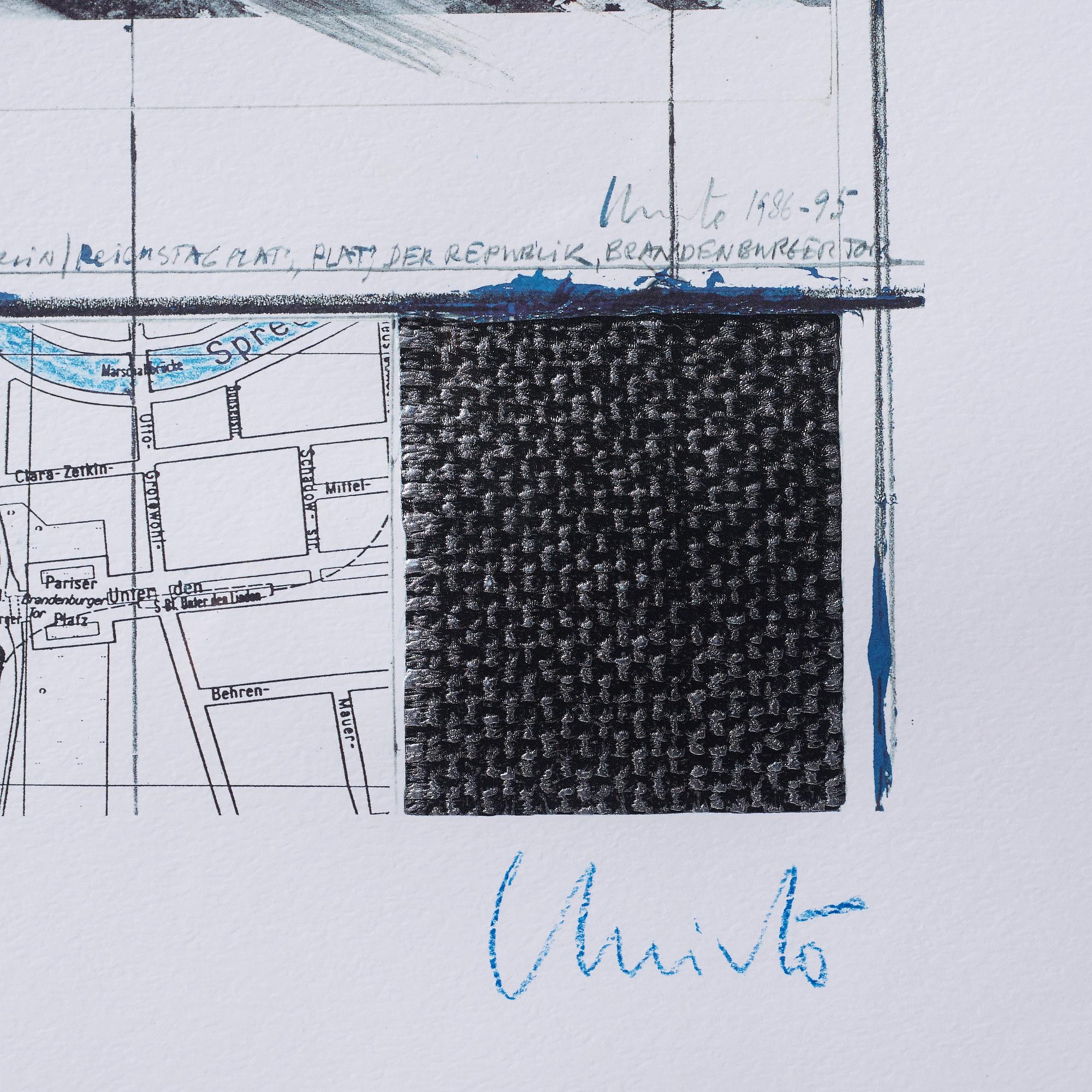 CHRISTO & JEANNE-CLAUDE, Offset print with fabric, signed in blue chalk.