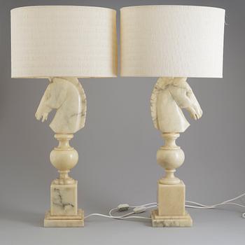 a pair of Italian alabaster table lights from the second half of the 20th century.