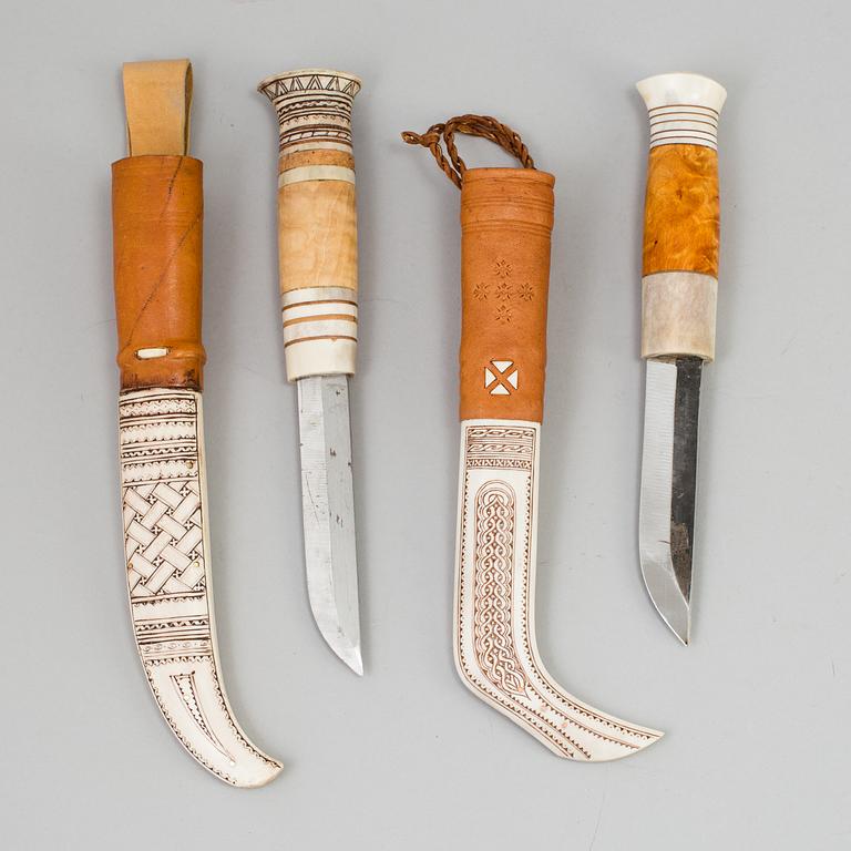 Two traditional sami knives by Lennart Samelin and Paul Larsson. Signed.