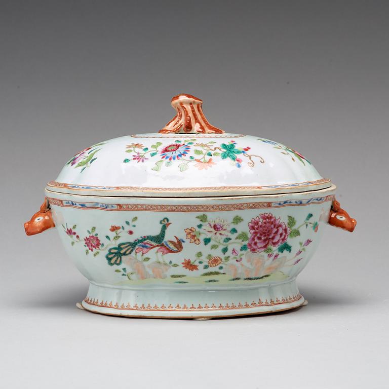 A famille rose 'double peacock' tureen with cover, Qing dynasty, Qianlong (1736-95).