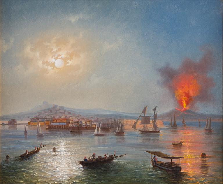 Tuntematon taiteilija 1800/1900-luku , I.K. Aivazovsky (1817-1900), hänen koulukuntansa, Vesuvius ja Napolinlahti.