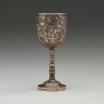 A silver goblet, makers mark, presumably Wing Chung, Hong Kong, 19th Century.