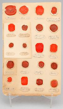 SIGILLSAMLING, 7 blad, mestadels svenska adelsvapen, 1800-tal.