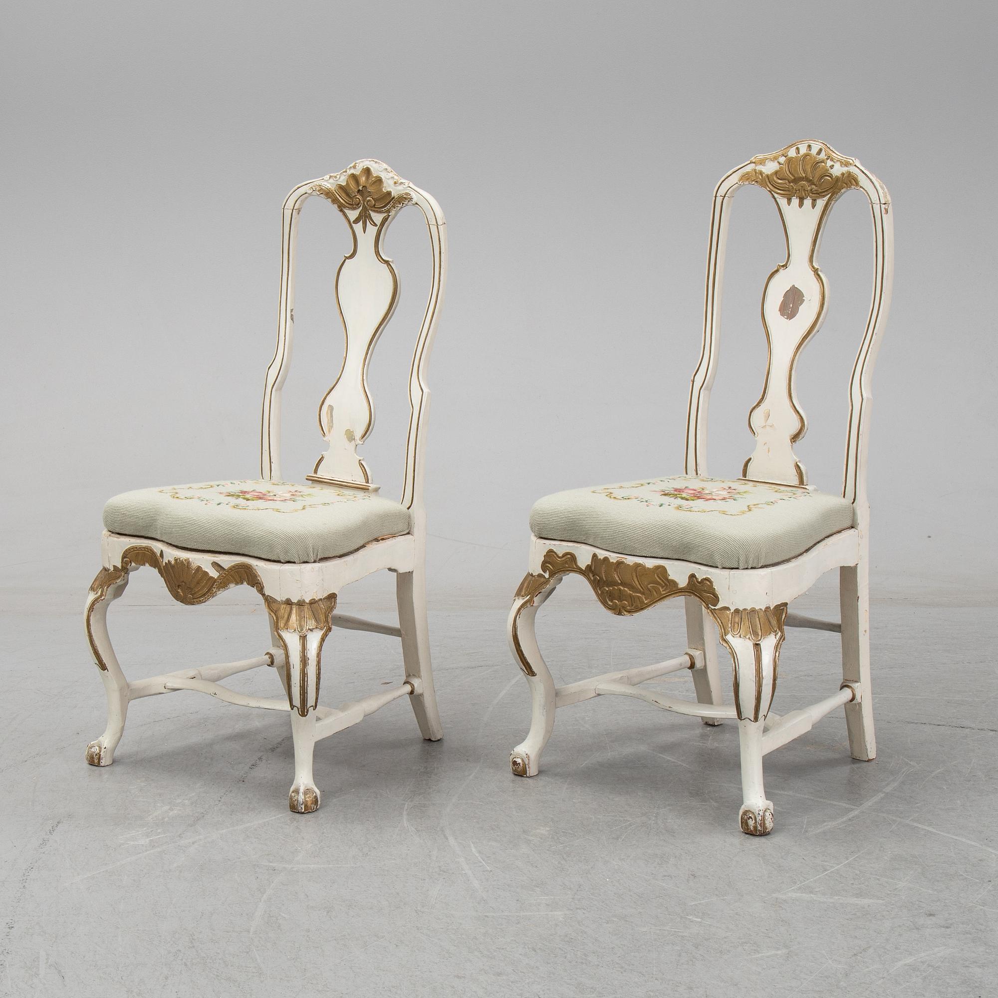 Two Swedish Rococo chairs, second half of the 18th century.