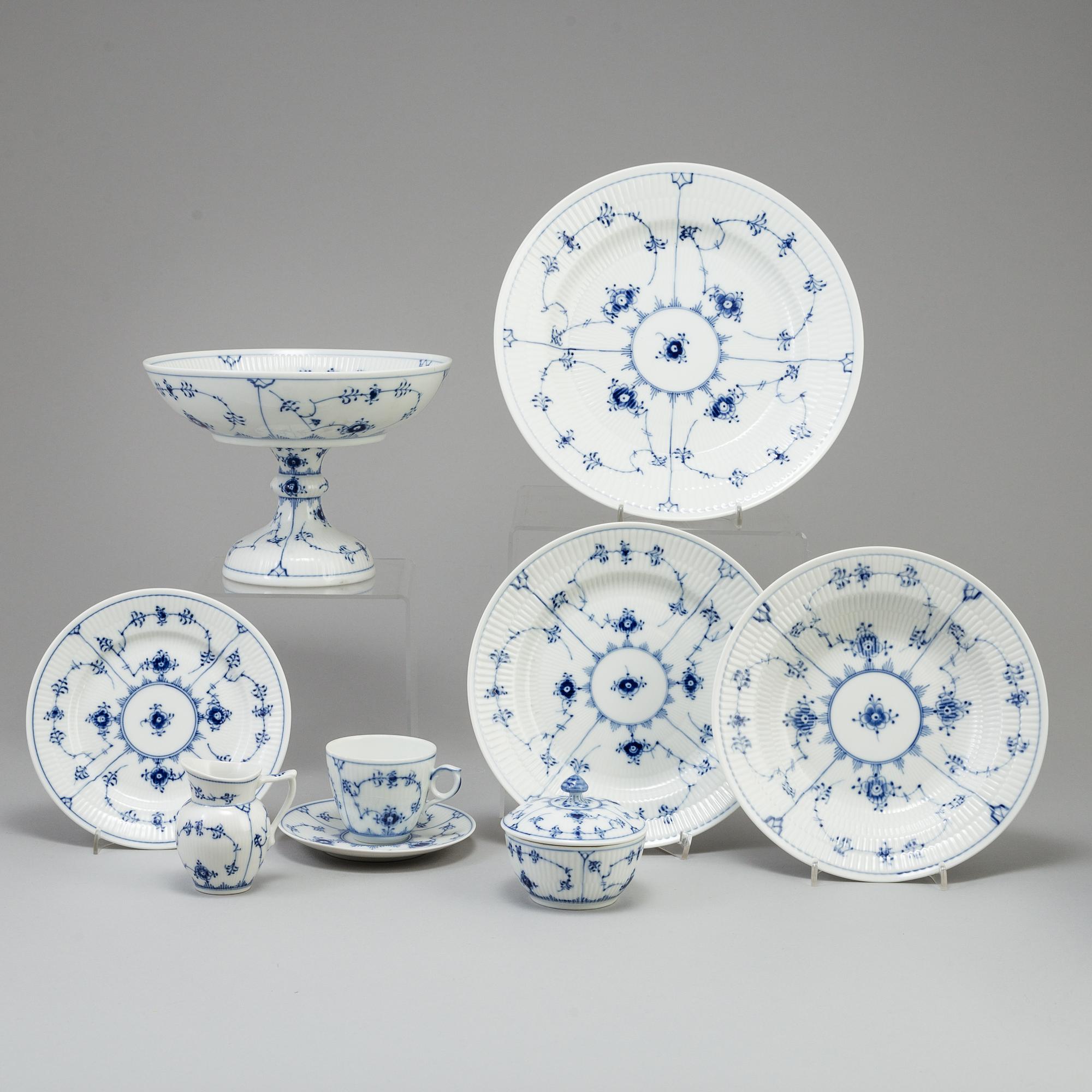 A Danish Royal Copenhagen "Blue Fluted" 36 piece porcelain coffee- and dinner service.