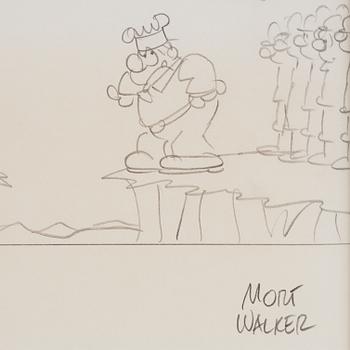 MORT WALKER, blyertsteckning, signerad.