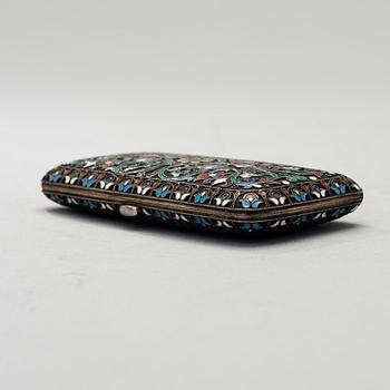 A CIGARETTCASE, silver and enamel, St:Petersburg ca 1900, makers mark N.L.