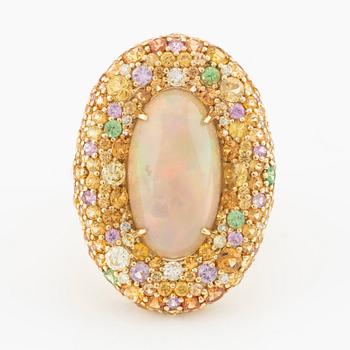 Ring, cocktail ring, with opal, tsavorites, multicoloured sapphires, and brilliant-cut diamonds.