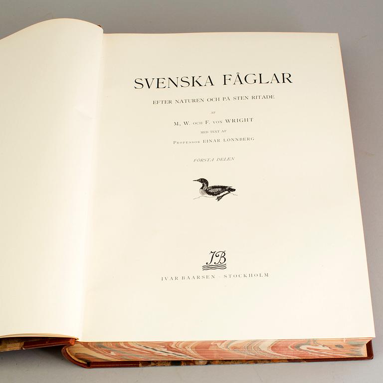 Bröderna von Wright, bokverk, 3 vol "Svenska fåglar", A. Börtzells tryckeri AB, Stockholm, 1924-1929.