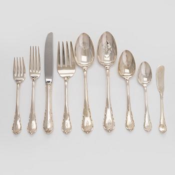 A 64-piece sterling silver 'Modern Victorian' cutlery set by Lunt, USA, latter half of the 20th century.