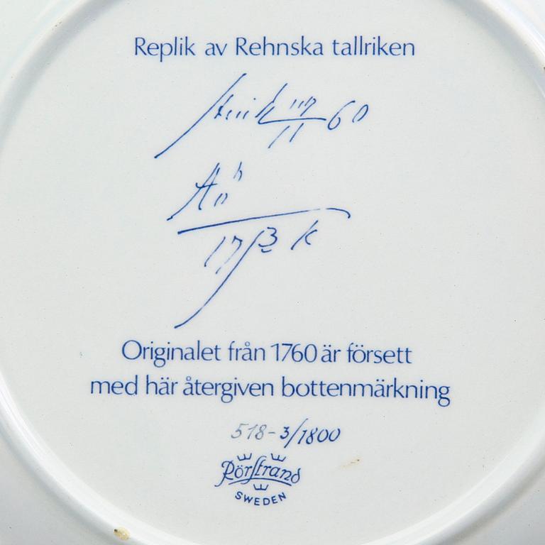 A set of 7+2 plates "Rehnska mönstret" Rörstrand numbered.