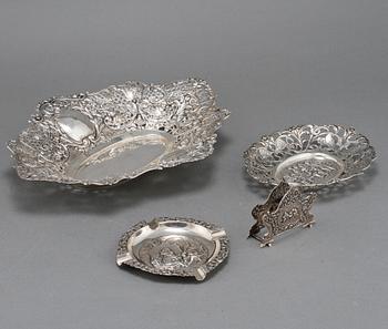 PARTI SILVER, 4 delar, mestadels svenska importstämplar, omkring 1900-talets mitt, vikt exkl del med nysilver 304 g.