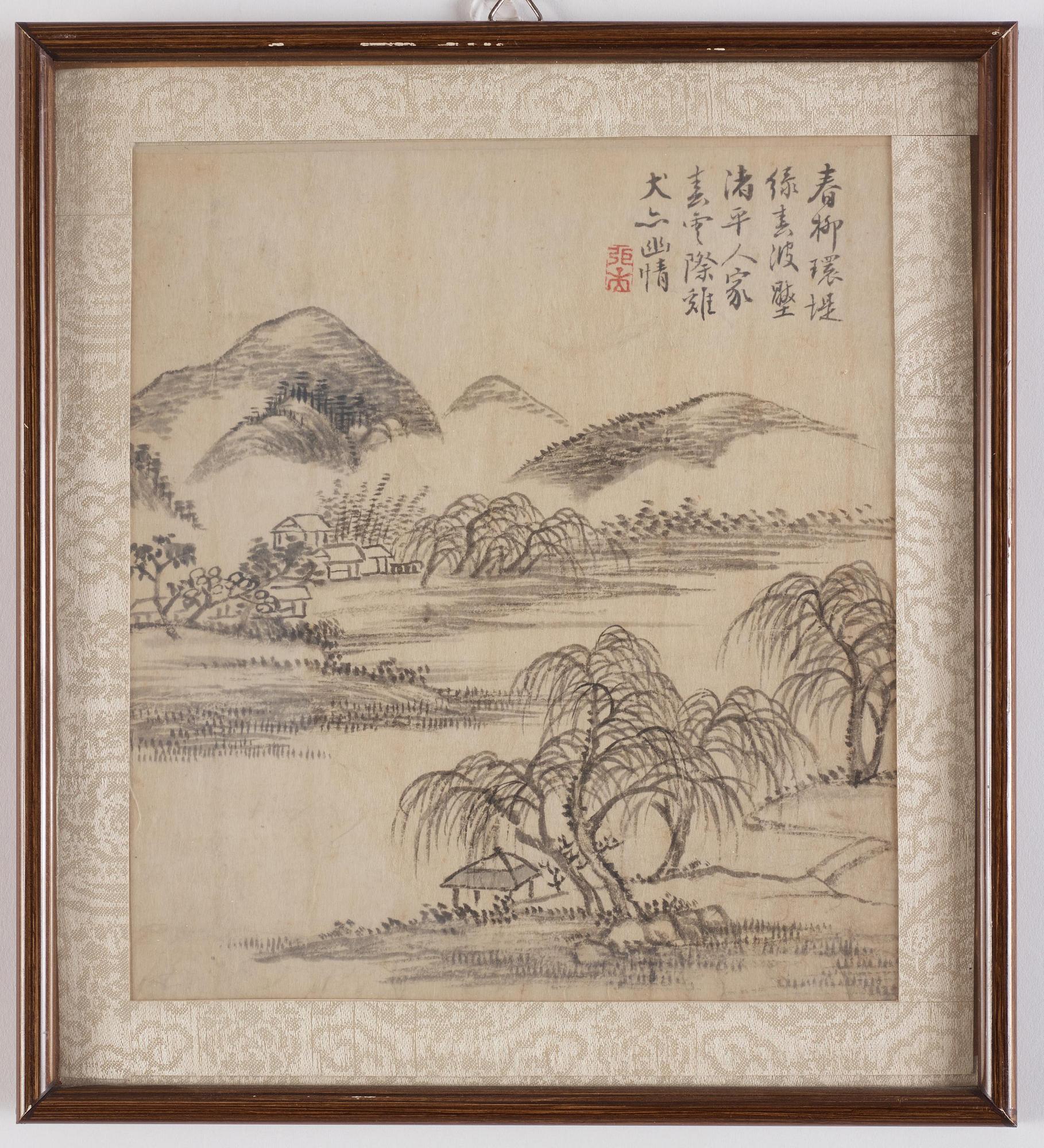 Zhang Geng (1685-1760), albumblad, nio stycken, akvarell och tusch på papper. Qingdynastin, daterad 1728.