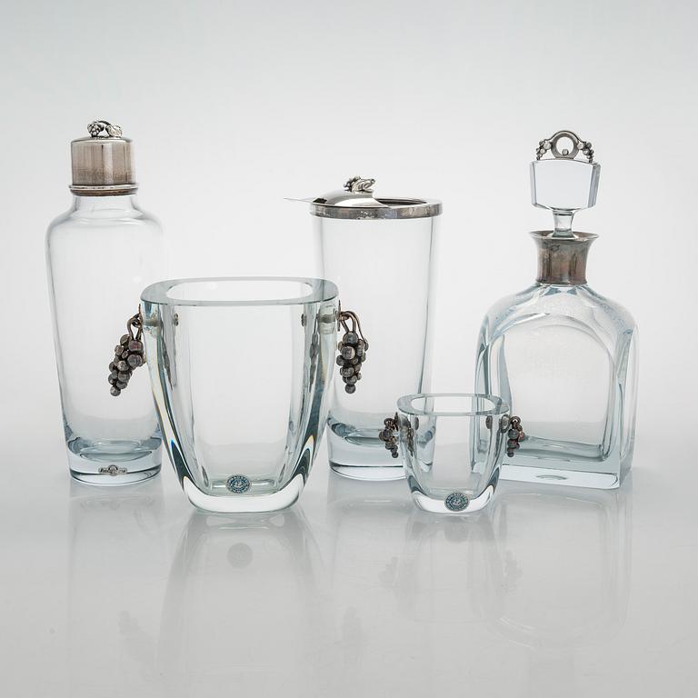 Aage Weimar, cocktail- och serverings set, 7 delar, sterlingsilver och glas, Danmark 1900-talets mitt.