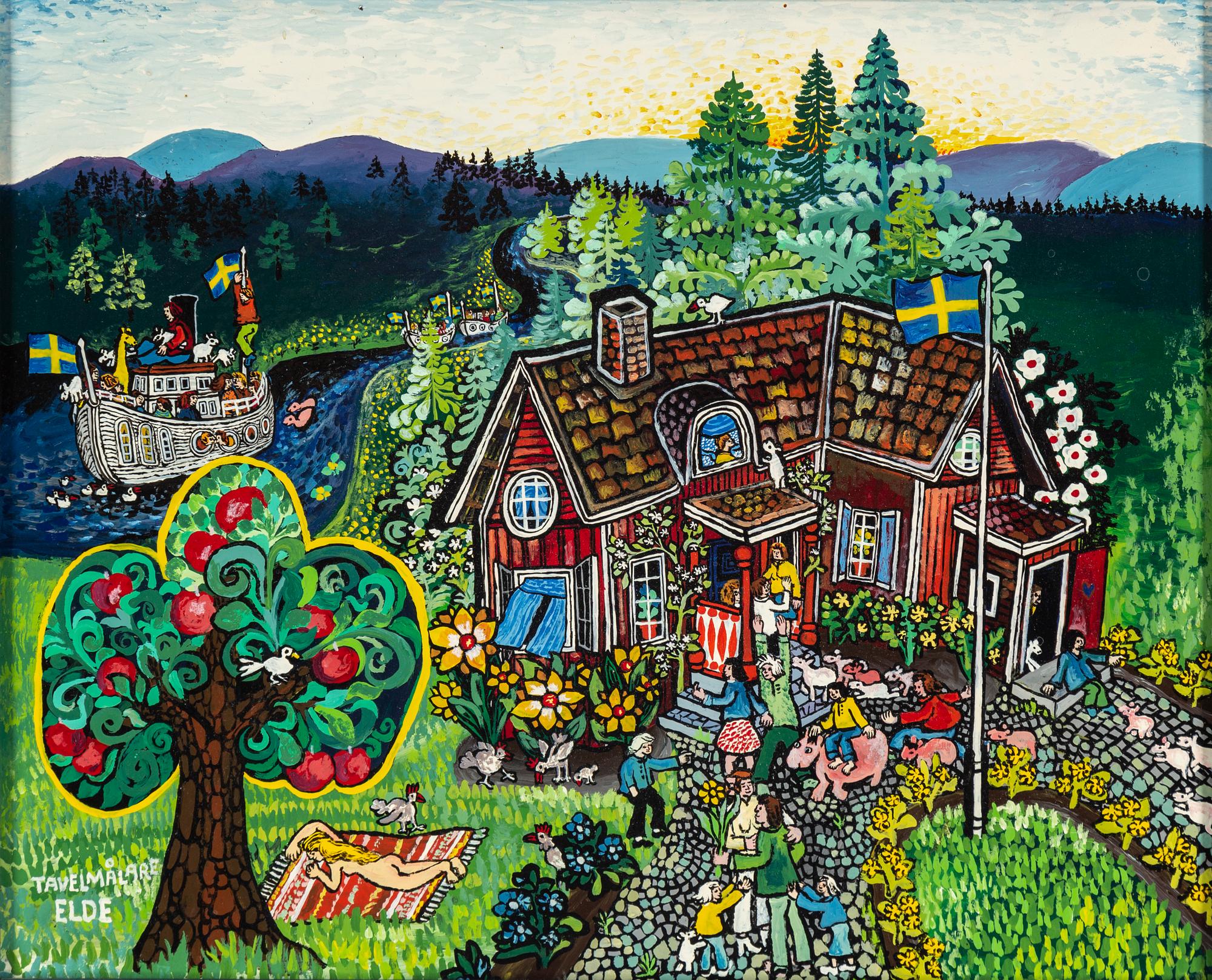 BENGT ELDE, elamel paint on board, signed Tavelmålare Elde.