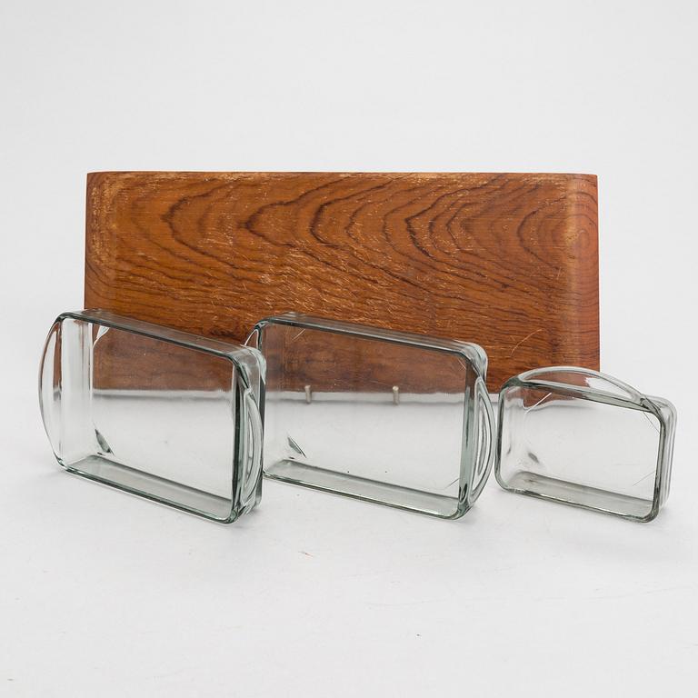 A pair of Danish teak and glass serving trays. Kastrup Holmegaard 1960's.