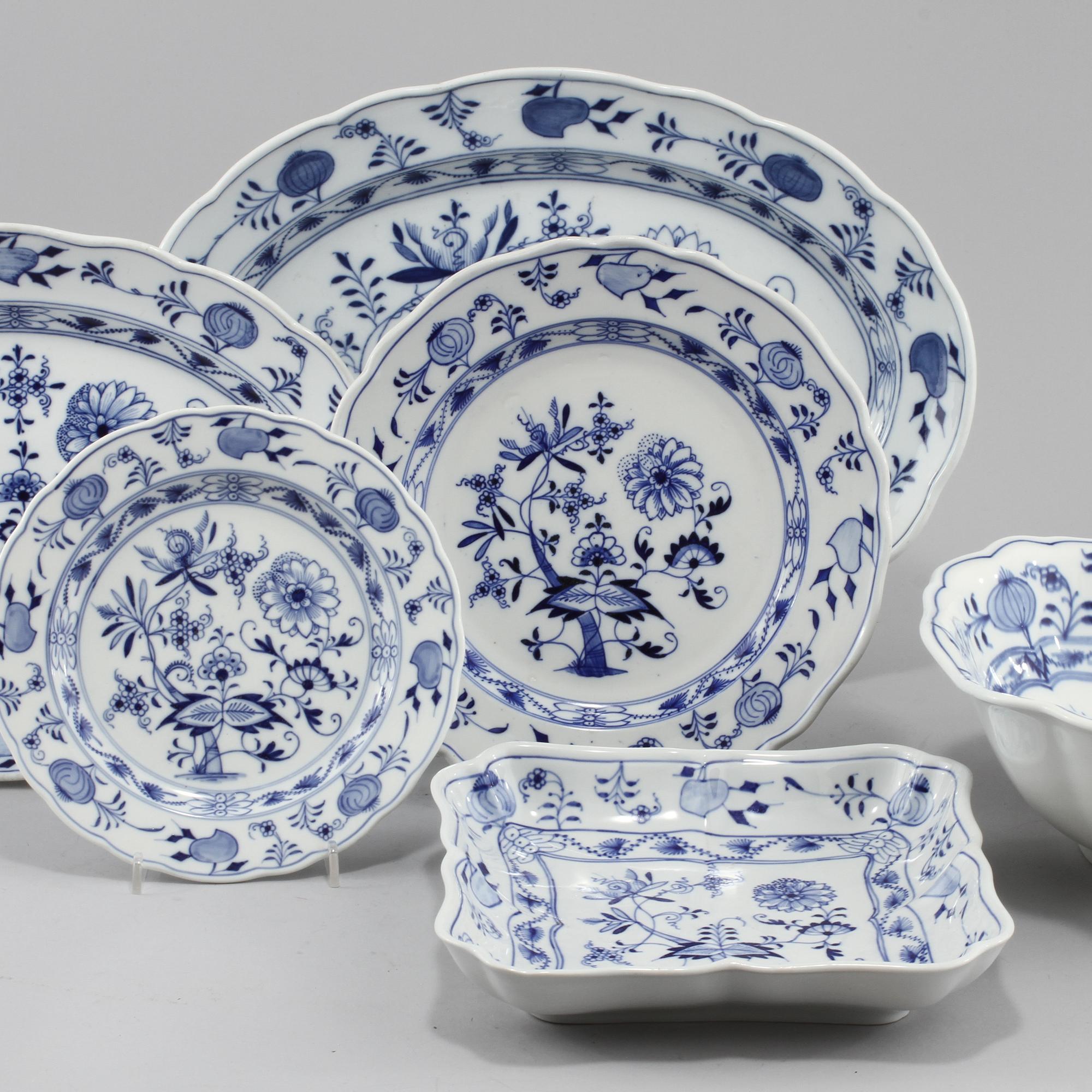SERVISDELAR, 6 st, porslin, delvis Meissen, 1900-tal.