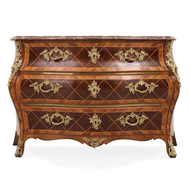 A Swedish Rococo 18th century commode attributed to Christian Linning, master 1744.