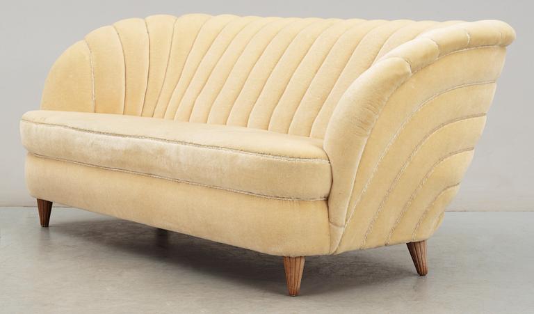 A Swedish off-white velvet plush three-seated sofa, 1930-40's.