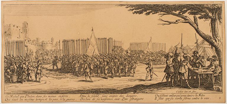 JACQUES CALLOT, Book, collection of 18 etchnings from Les miseres et les mal-hevrs de la gverre. 1633, later edition.