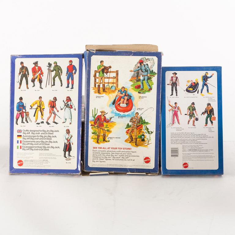 BIG JIM, 13 stycken adventure sets i förpackning, Mattel, 1980-tal.