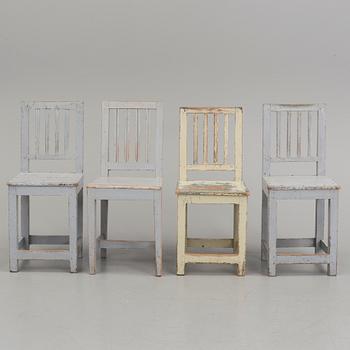 Four matched provincial painted chairs, 19th Century.