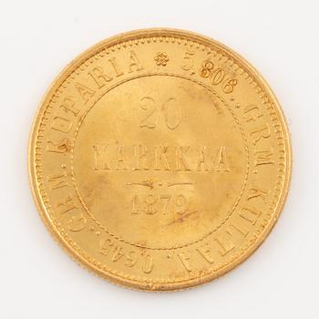 A goldcoin, Finland, Russian Duchy, 20 Markkaa 1879.