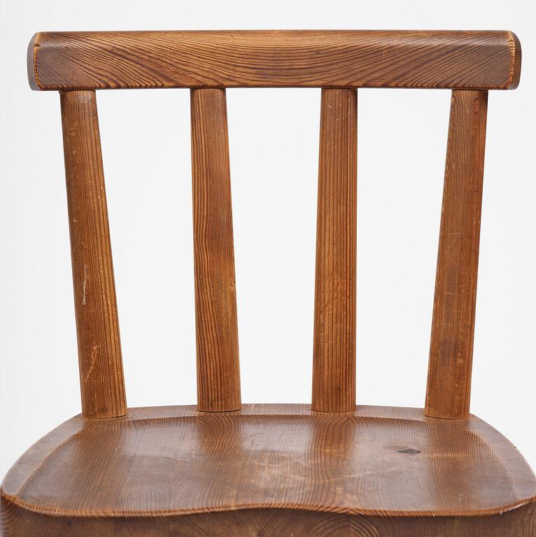 Axel Einar Hjorth, a set of six stained pine "Utö" chairs, Nordiska Kompaniet, Sweden, 1930s.