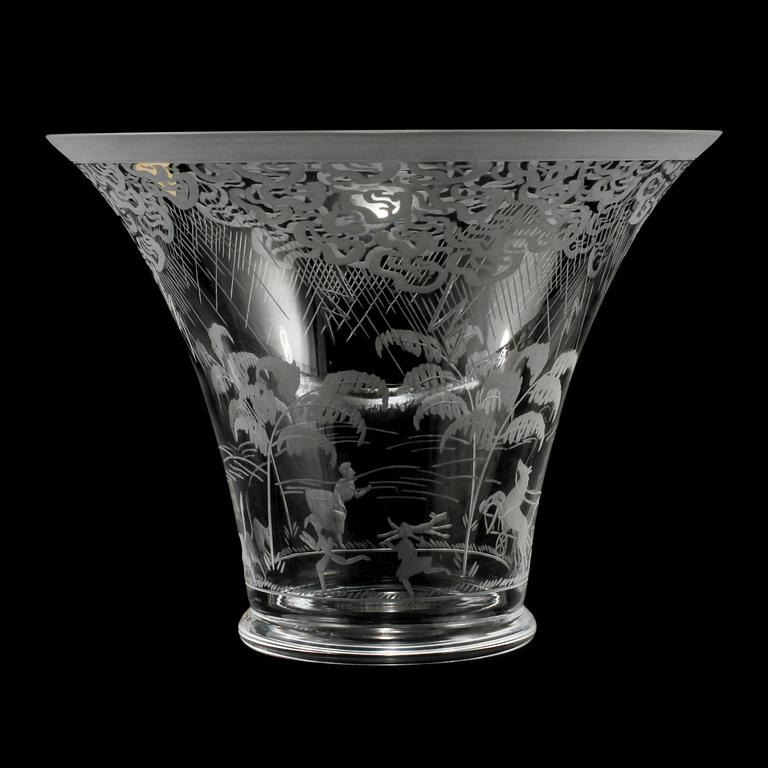 SKÅL, glas, "Åskväder", Edward Hald, Orrefors, omkring 1900-talets mitt.