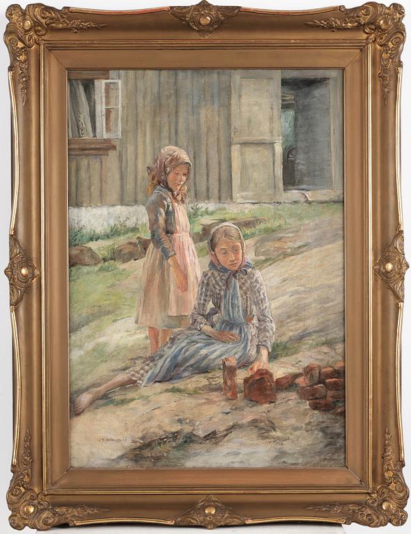 Carl Wilhelmson, Two girls in the courtyard - Fiskebäckskil.