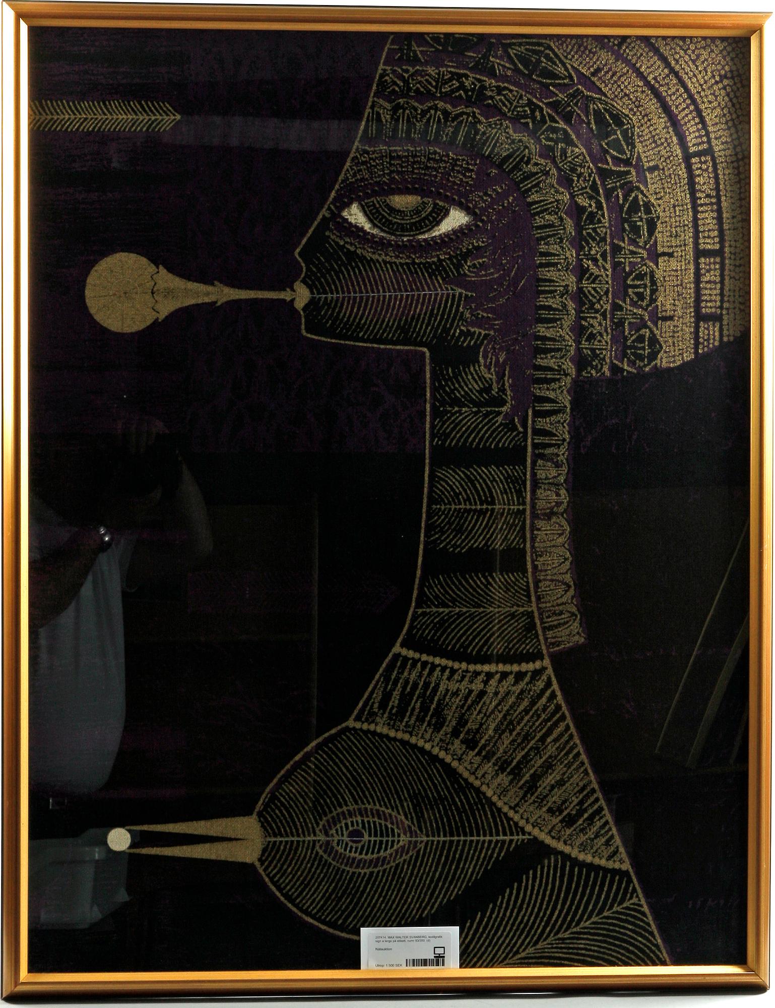 MAX WALTER SVANBERG, textilgrafik sign a tergo på etikett, numr 83/350.