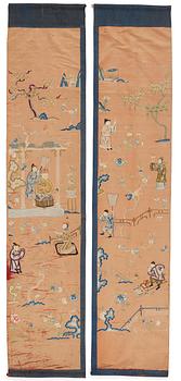 Two embroidered silk panels, late Qing dynasty.