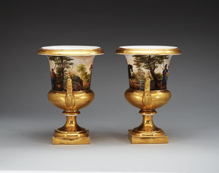 A pair of Empire vases, presumably Russian.