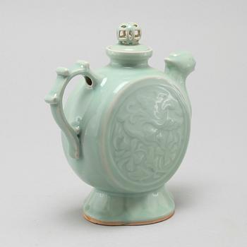 A celadon porcelain tea pot, China, modern manufactory.