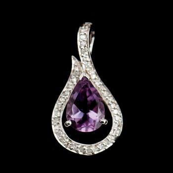 HÄNGE, 9 k vitguld, ametist 1.85 ct, diamanter 0.18 ct.