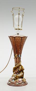 BORDSLAMPA, majolika, Rörstrand, sekelskiftet 1900.