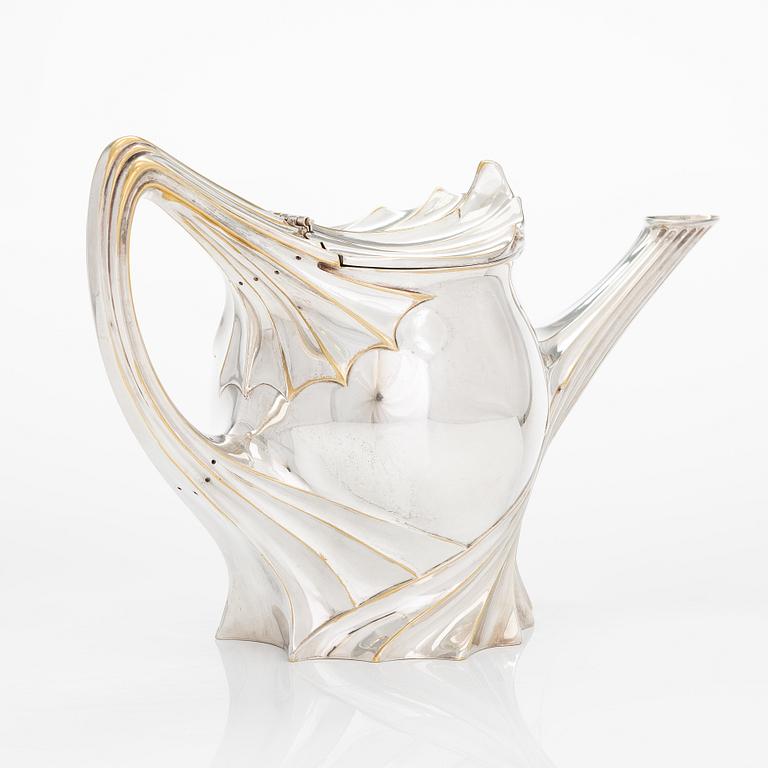 Paul Follot, teservis, försilvrad mässing, art nouveau, Frankrike tidigt 1900-tal.