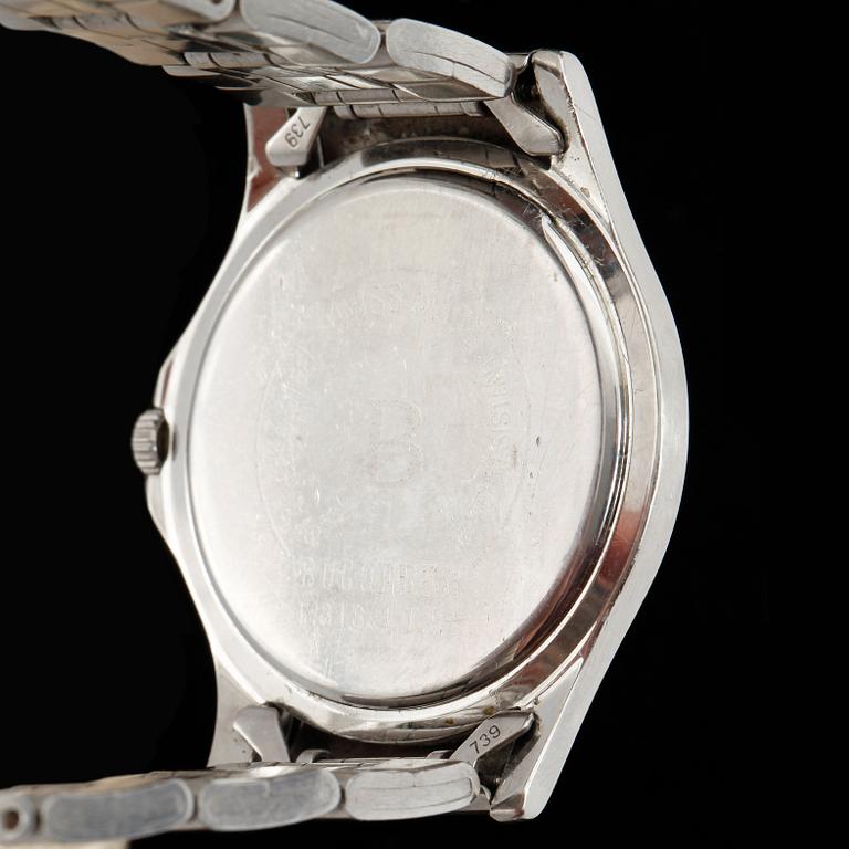 ARMBANDSUR, herr, Bucherer, stål, sent 1900-tal.