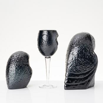 Mats Jonasson, a cup and two glass scukptures, "Safari", Målerås, Sweden.