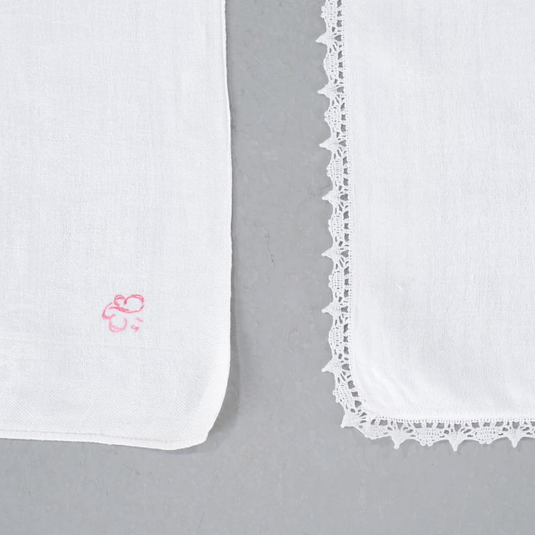 Three 19th century damask napkins.