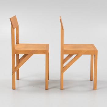 A pair of signed stained pine 'Bracket Chairs' by Frederik Gustav for Frama, Copenhagen 2023.
