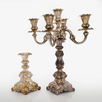 A silver candelabrum and candlestick, Kultakeskus, Hämeenlinna 1955 and 1971.