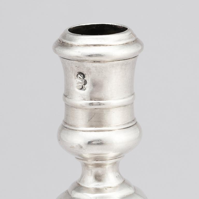 A pair of Italian late 17th/early 18th Century silver candlesticks. Marks of Johann Adolf Gaap (born 1667, died 1724).
