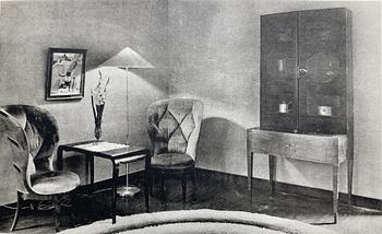 Uno Åhrén, a Swedish Grace black lacquered "Lady's armchair", Mobilia AB, Malmö ca 1925.